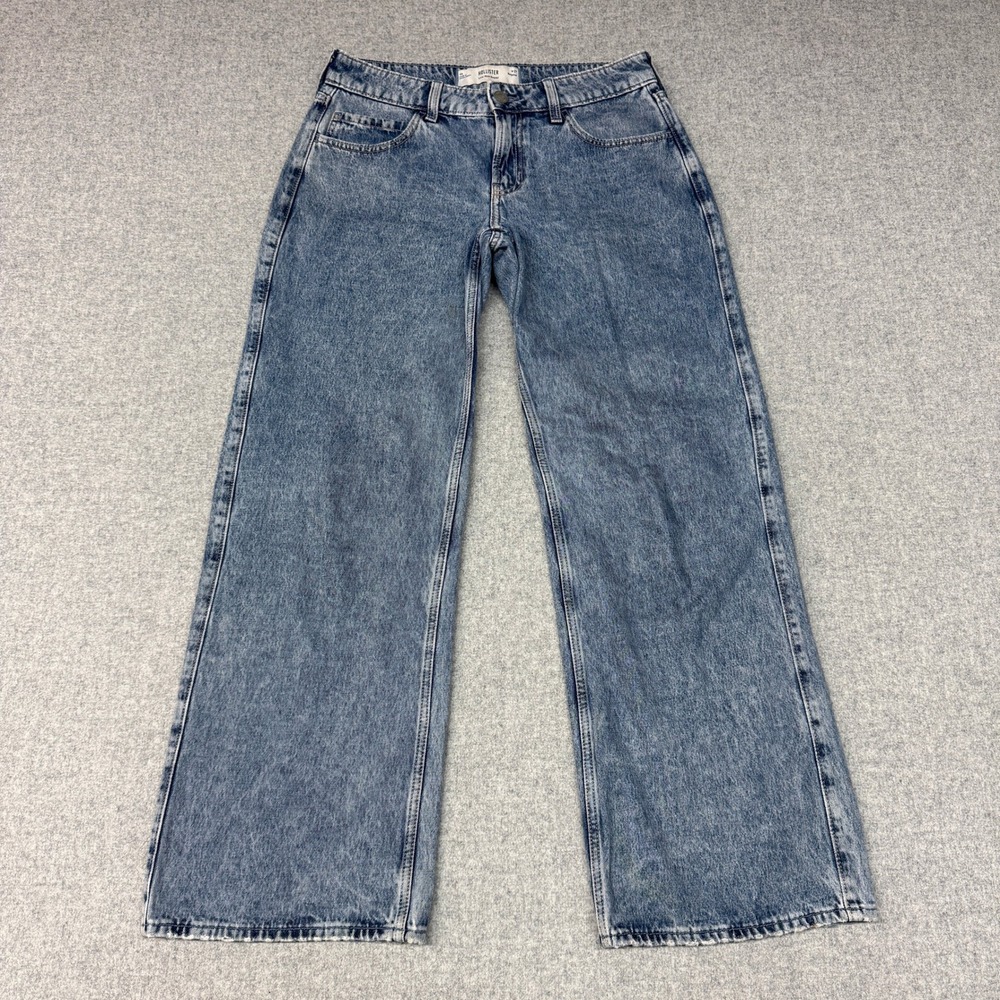 Hollister Low-Rise Baggy Jeans 4R W27 Regular Blue Acid Wash Wide Leg Denim Pant
